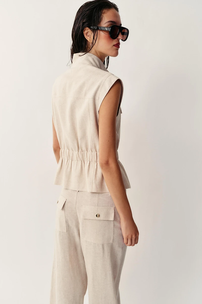 LINEN BLEND POCKET VEST