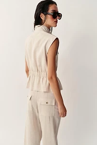 LINEN BLEND POCKET VEST