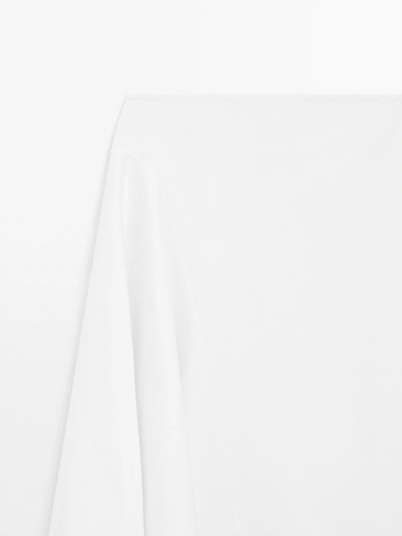 Asymmetric denim midi skirt