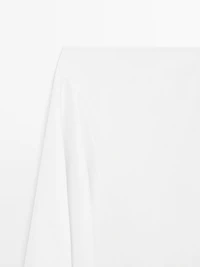 Asymmetric denim midi skirt