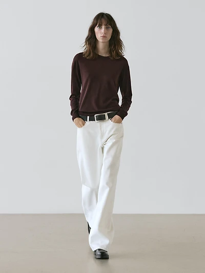 100% wool fine knit crew neck sweater