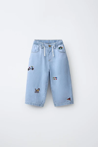 EMBROIDERED FLOWY PANTS