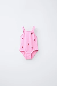 2-6 ANS/ MAILLOT DE BAIN ENTIER FRAISES BRODÉES