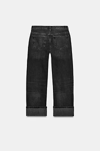 TRF MID-RISE FOLD-UP STRAIGHT LEG JEANS