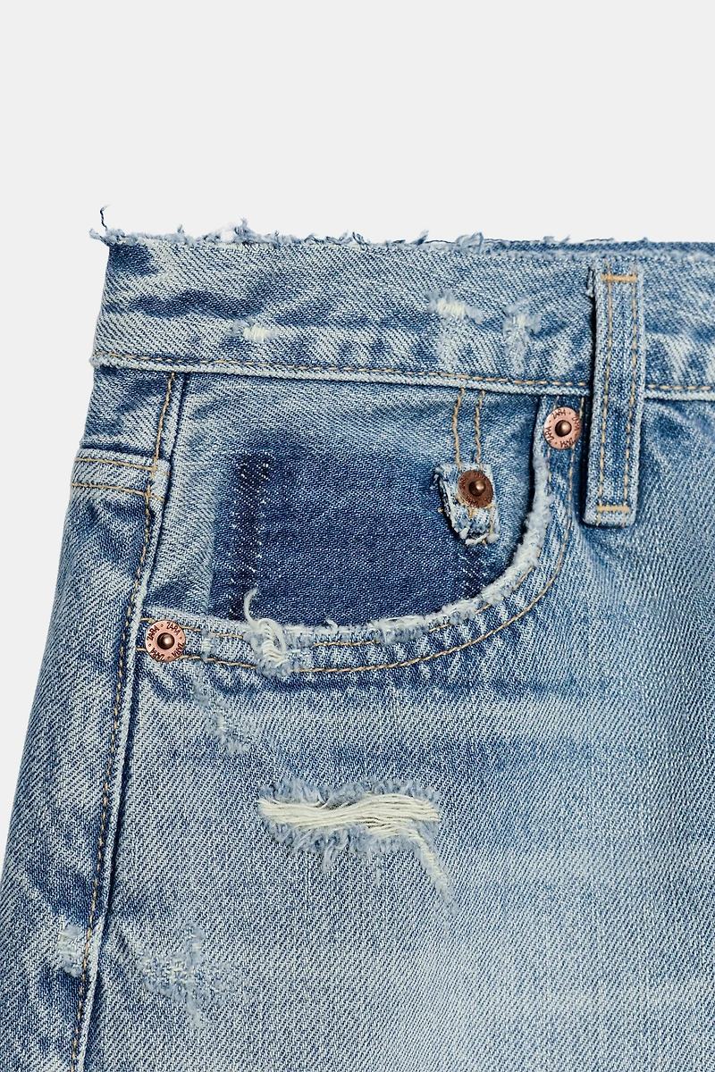 TRF RIPPED MID-RISE DENIM SHORTS
