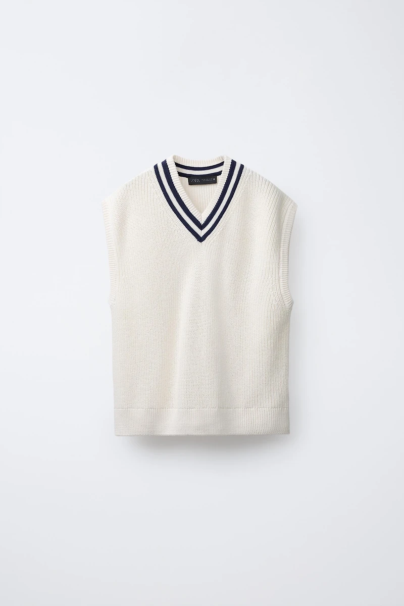 GILET EN MAILLE VARSITY CONTRASTE
