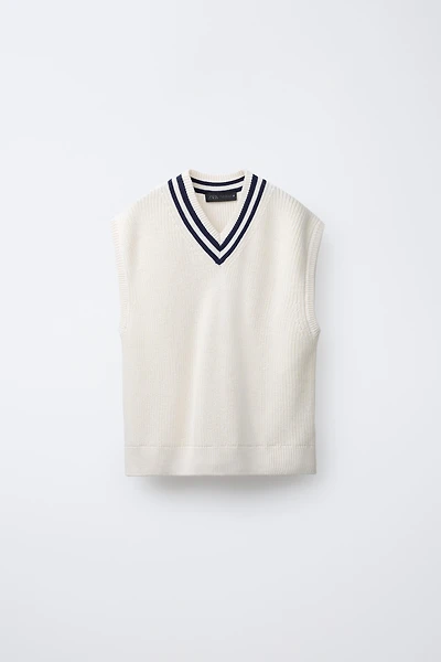 GILET EN MAILLE VARSITY CONTRASTE
