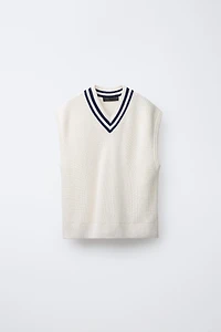 GILET EN MAILLE VARSITY CONTRASTE