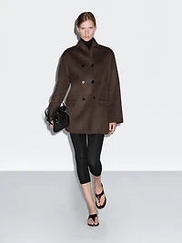 Wool blend coat with tuxedo collar