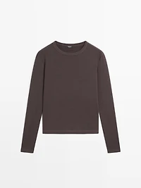 Ribbed long sleeve melange T-shirt