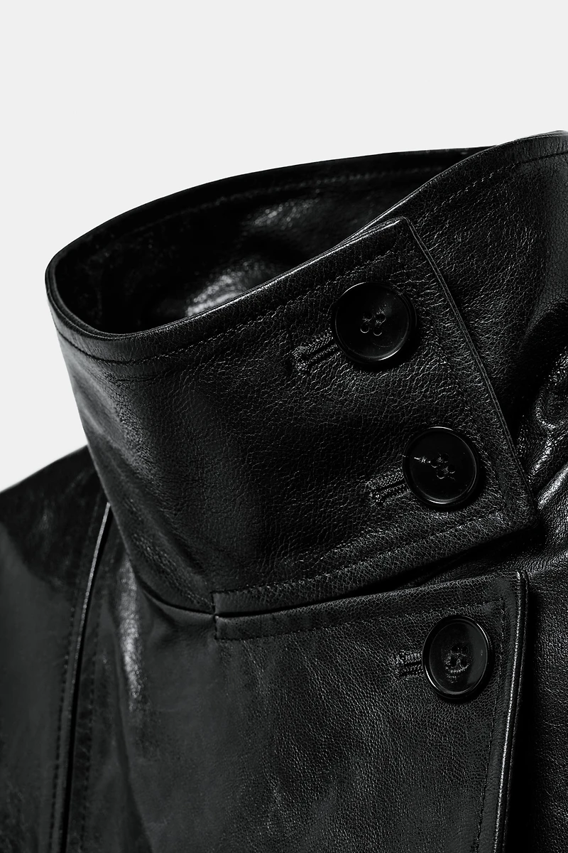 100% LEATHER SHOULDER PAD TRENCH COAT ZW COLLECTION LIMITED EDITION