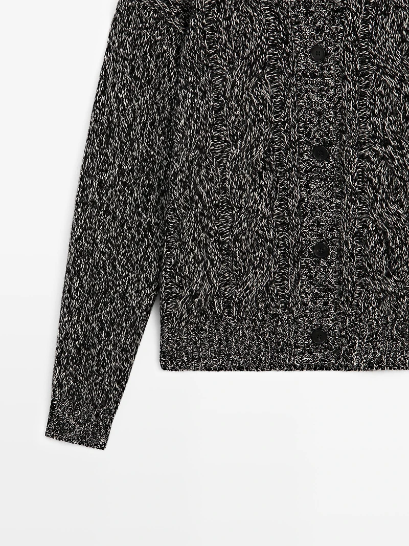 Cable-knit wool blend cardigan