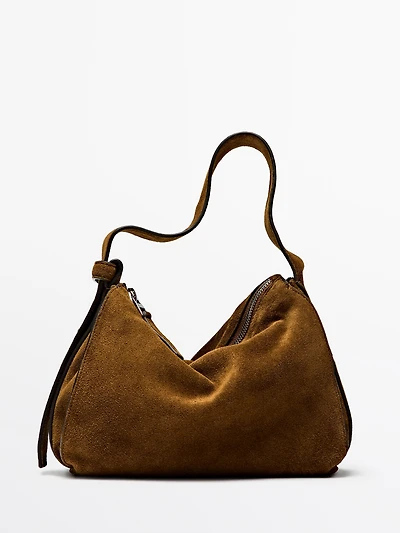 Petit sac porté épaule en croûte de cuir