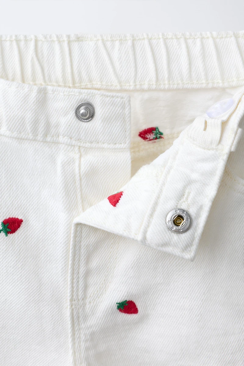 EMBROIDERED STRAWBERRY MOM FIT TWILL SHORTS CASA LAWA X ZARA KIDS