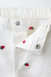 EMBROIDERED STRAWBERRY MOM FIT TWILL SHORTS CASA LAWA X ZARA KIDS