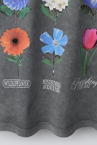 GARMENT DYE WASHED EFFECT FLORAL T-SHIRT