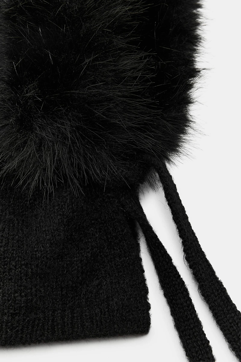 FAUX FUR KNIT HOOD