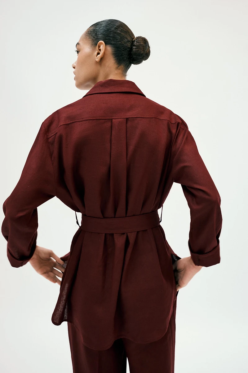 BELTED LINEN SAFARI JACKET