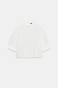 BALLOON SLEEVE LACE TRIM SHIRT
