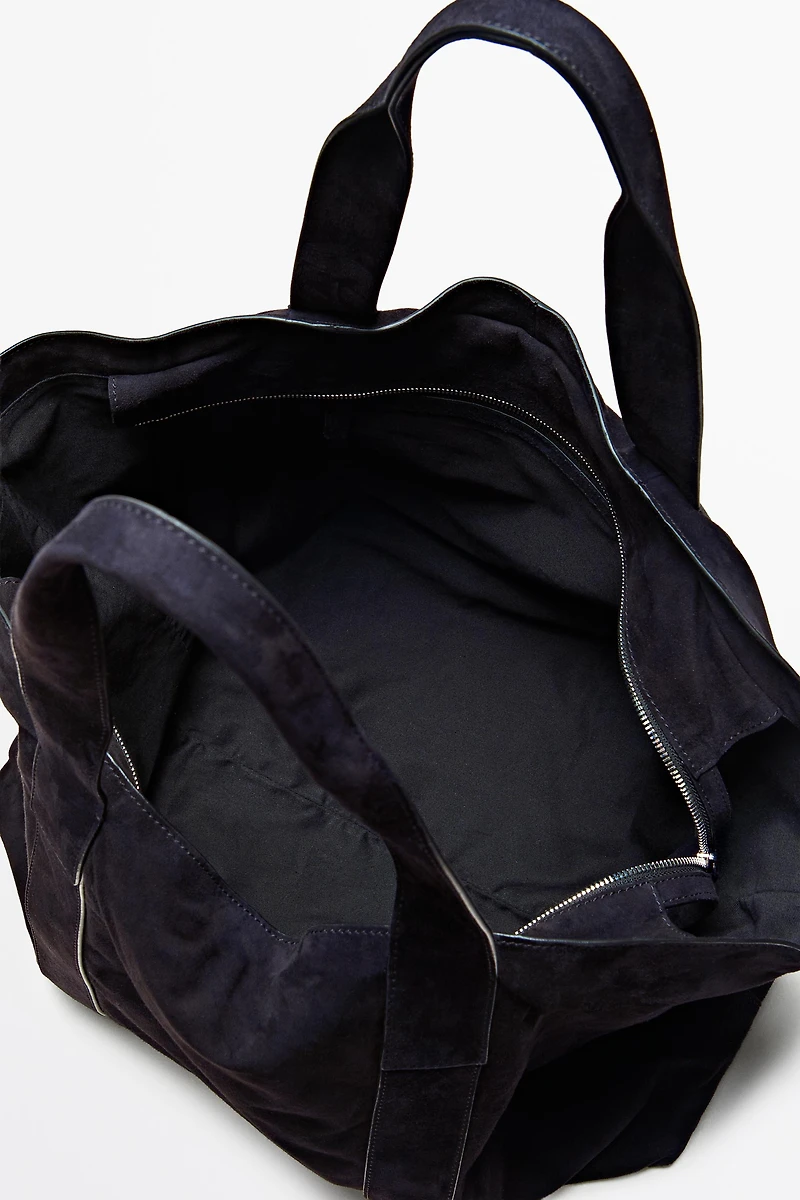 Split suede leather tote bag