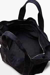 Split suede leather tote bag