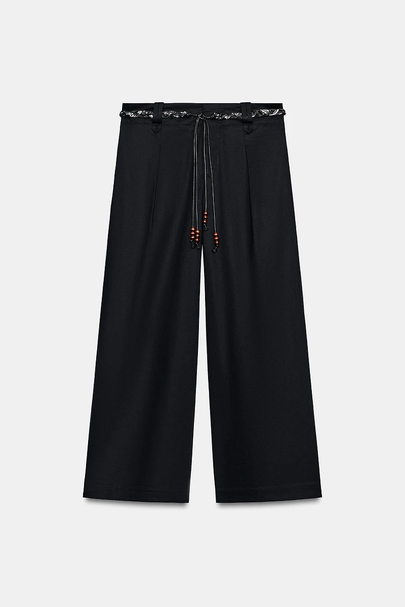 POPLIN PANTS WITH SCARF BELT