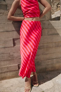 STRIPED SATIN MIDI SKIRT