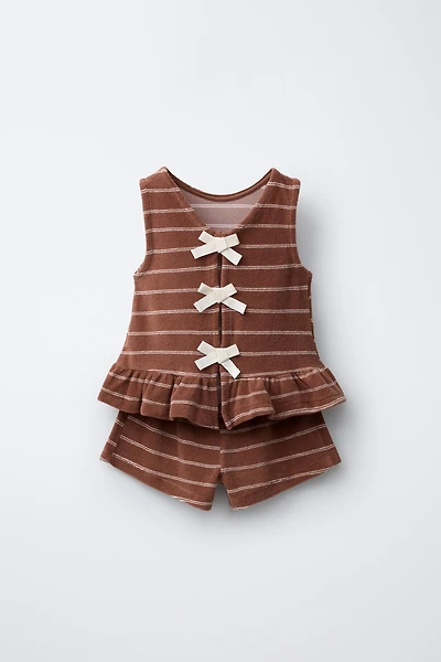 TOWEL EFFECT STRIPED T-SHIRT AND BERMUDA SET