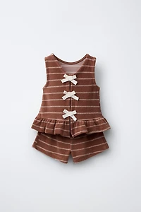 TOWEL EFFECT STRIPED T-SHIRT AND BERMUDA SET