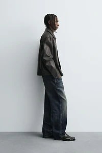 WASHED FAUX LEATHER OVERSHIRT