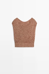 Cotton blend knit top with ribbed hem