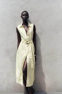 ROBE MIDI EN POPELINE CEINTURE