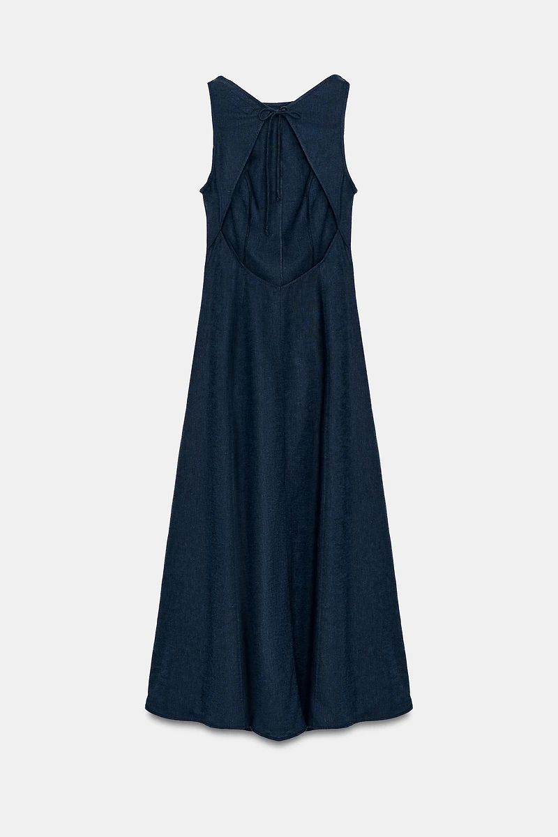 LINEN OPEN BACK MIDI DRESS