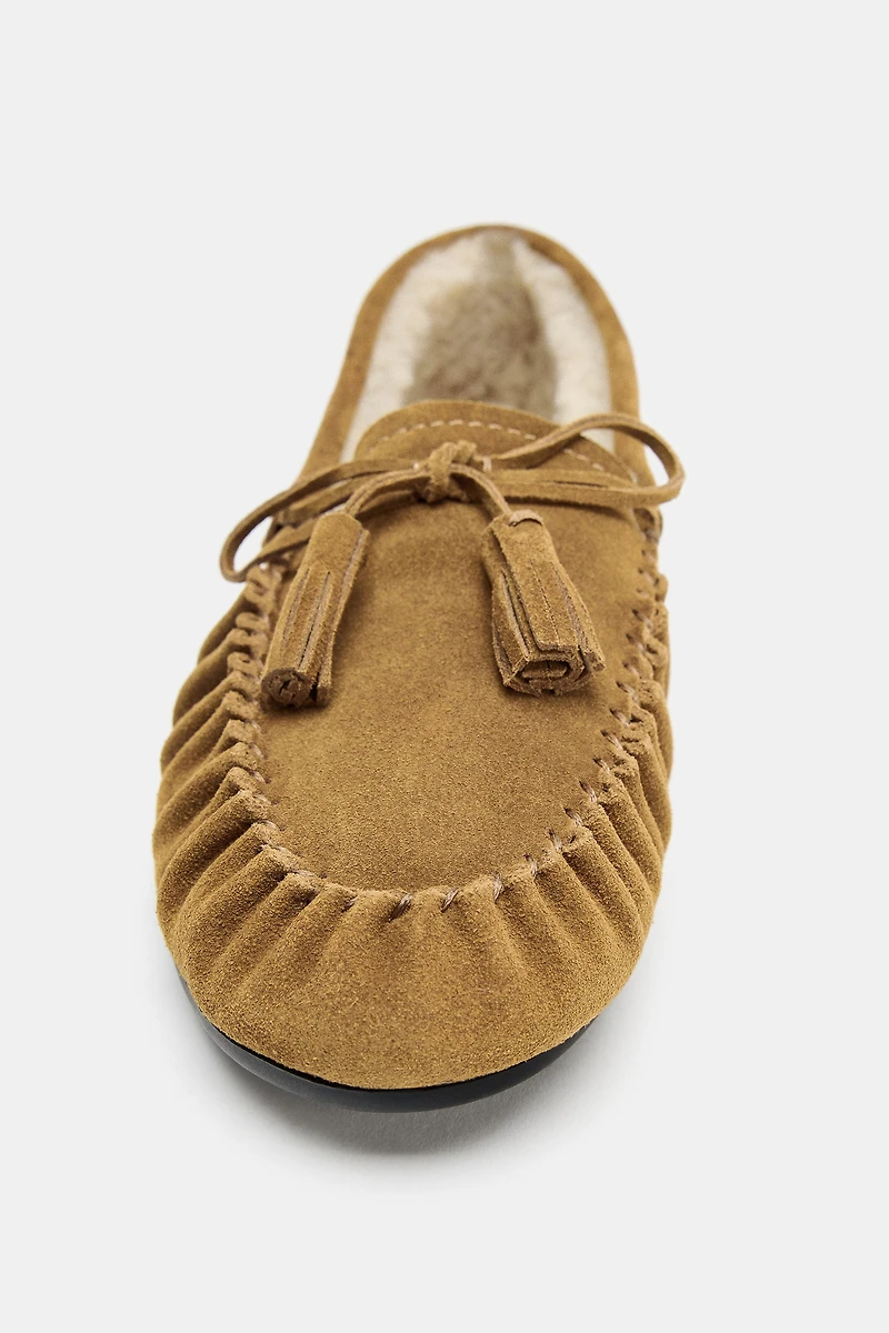 MOCASSINS EN CUIR DAIM EFFET PEAU DE MOUTON