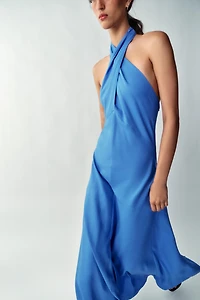 LINEN HALTER MIDI DRESS