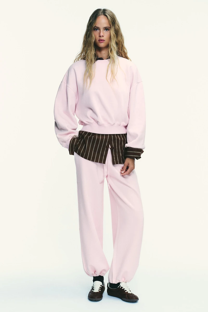 BASIC STRAIGHT-LEG PLUSH PANTS WITH ADJUSTABLE HEM