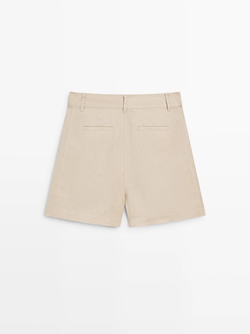 100% linen long Bermuda shorts with darts