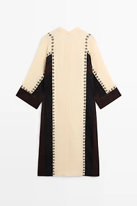 Linen blend embroidered kaftan dress