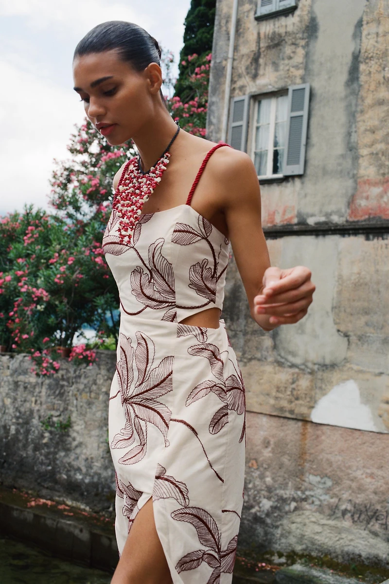 CUT OUT EMBROIDERED MIDI DRESS