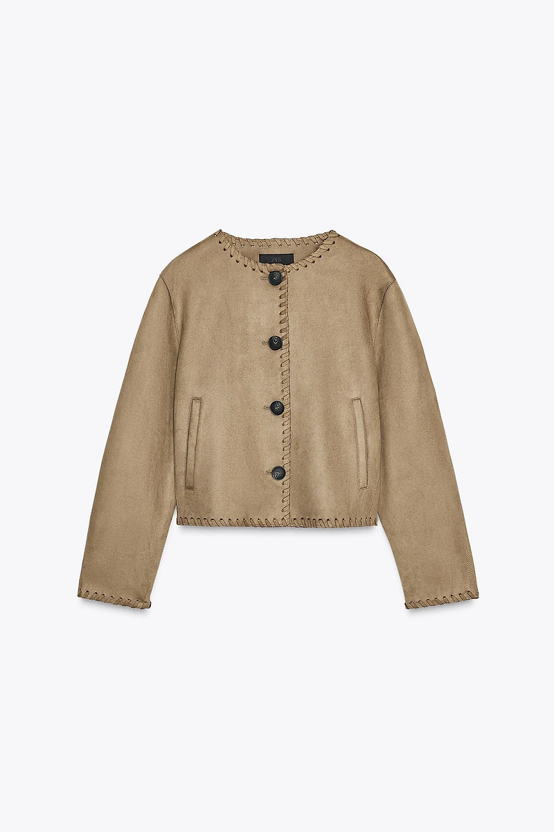 VESTE EFFET DAIM FINITIONS TRESSÉES