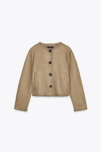 VESTE EFFET DAIM FINITIONS TRESSÉES