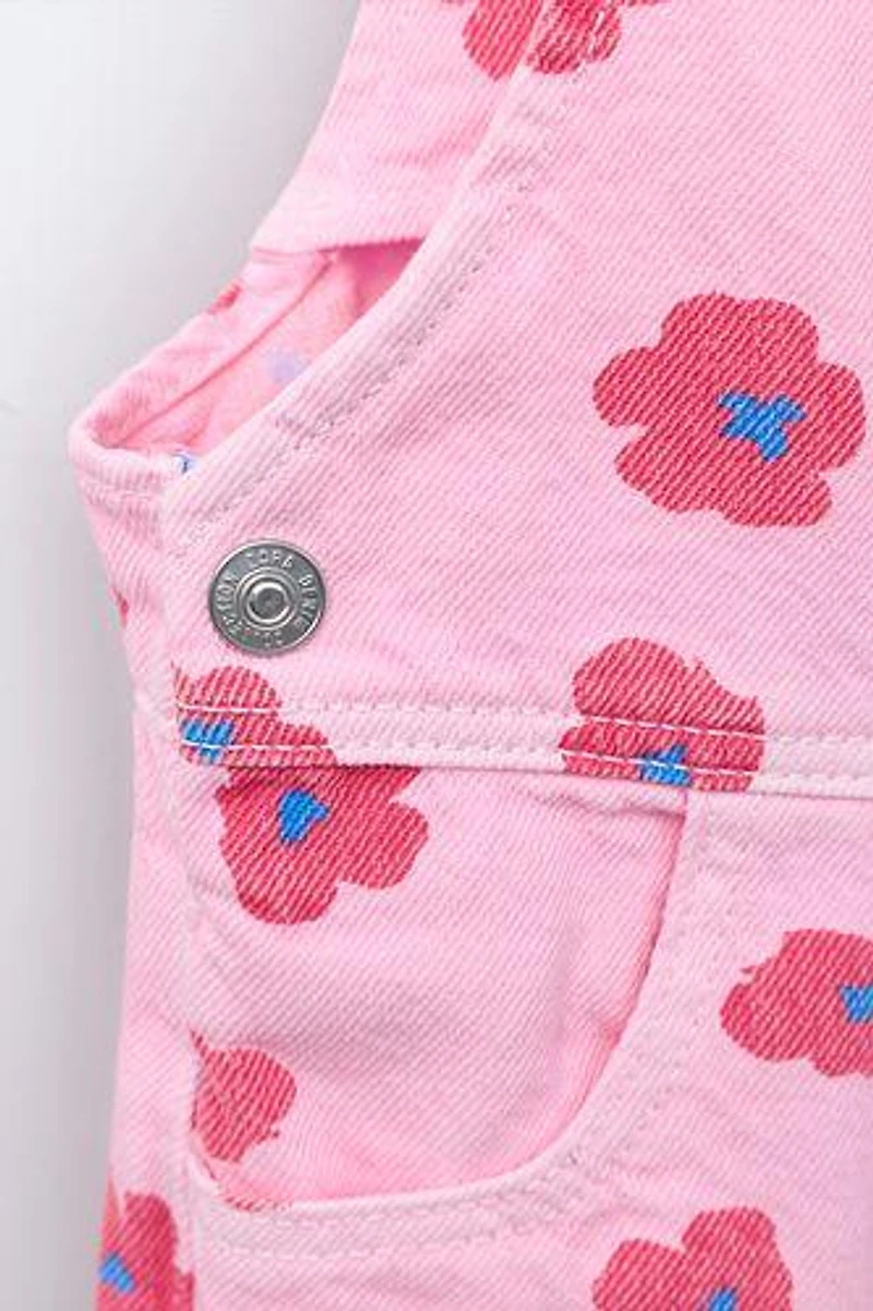 LONG FLORAL TWILL OVERALLS