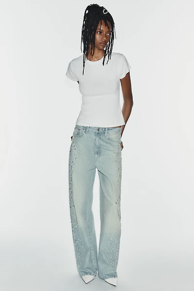 TRF RHINESTONE WIDE-LEG JEANS