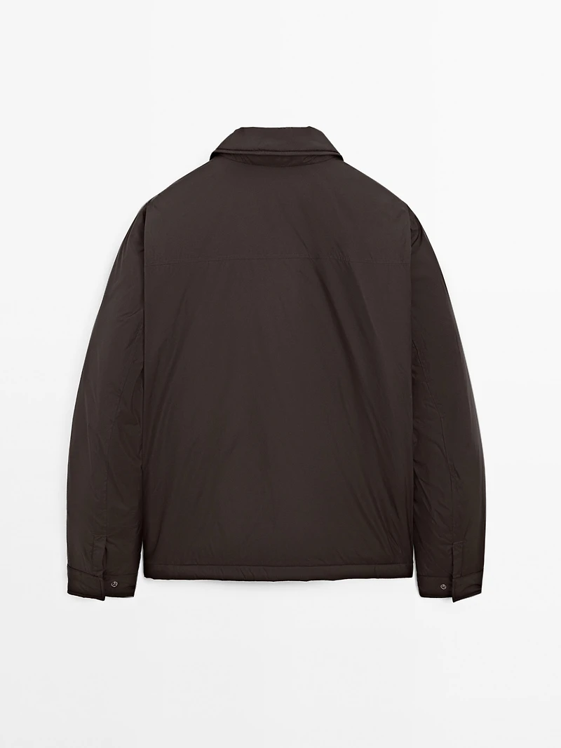 Water-repellent ultra lightweight down blend jacket
