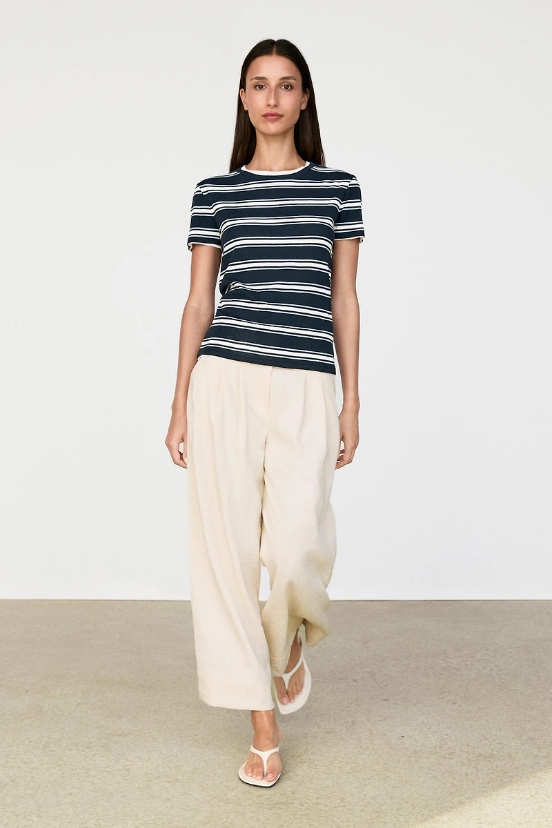 Double-layer striped short sleeve T-shirt