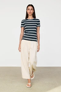 Double-layer striped short sleeve T-shirt