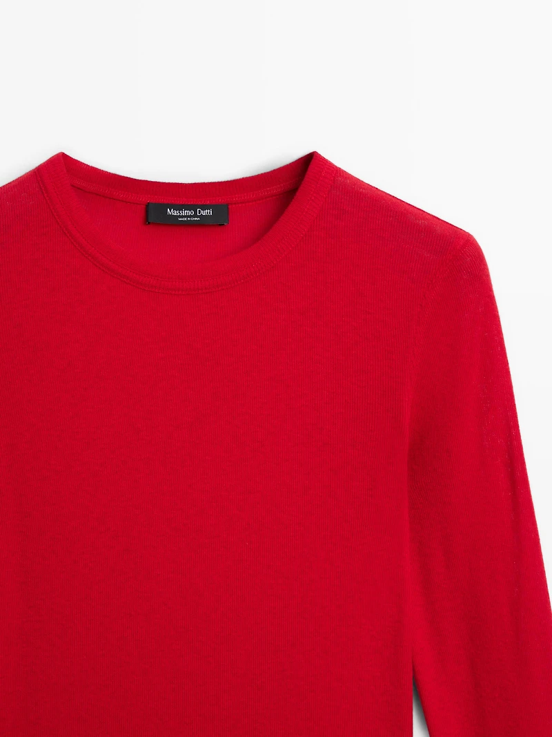 Long sleeve cotton blend T-shirt