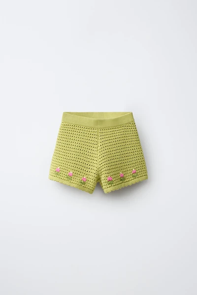 EMBROIDERED TULIP KNIT SHORTS