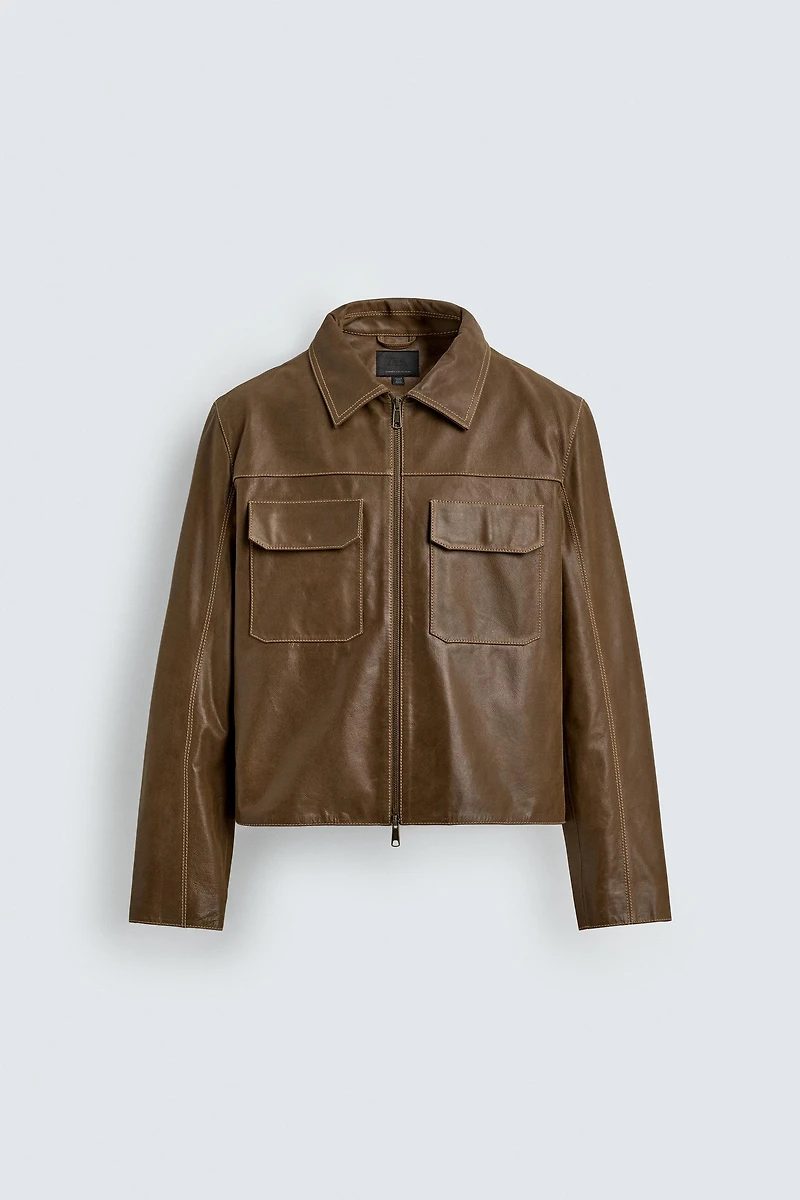 TOPSTITCHED LEATHER JACKET