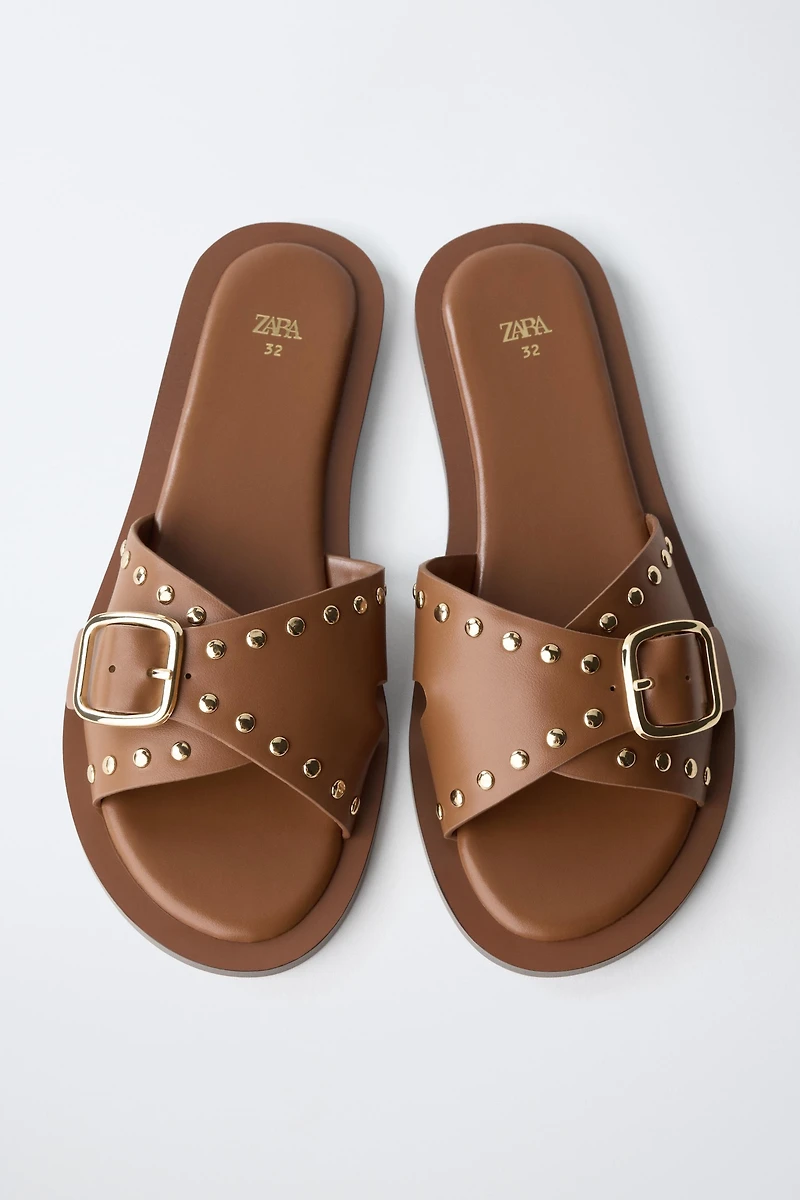 STUDDED SLIDE SANDALS